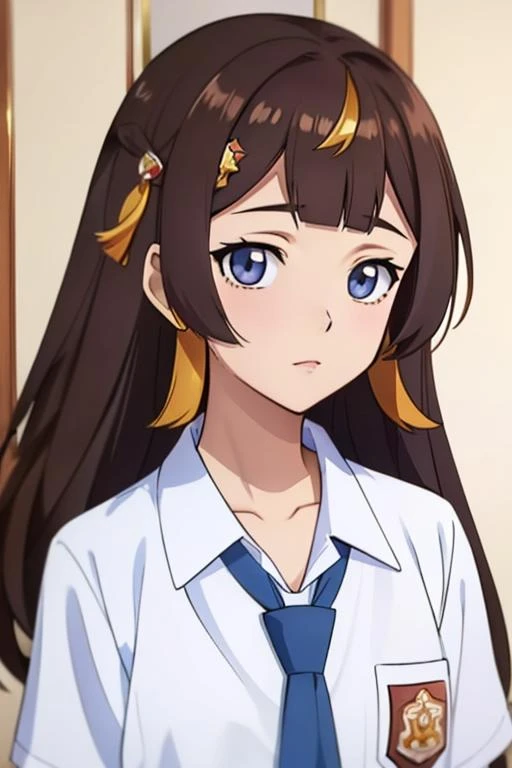 Masterpiece, best quality, Anya melfissa, brown hair, anime style, animation style, wearing indonesian high school uniform, blue necktie, white shirt <lora:Indonesian High School Uniform:0.5> <lora:anya-melfissa-07:0.7>