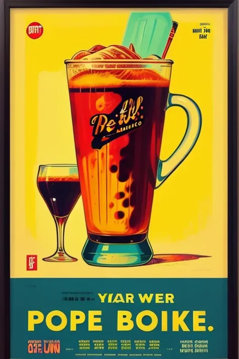 <lora:poopedColorGoofyAi_v1:0.8>, pop art, vintage ad for a beverage