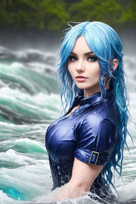 (Juvia Lockser:1.2), (Fairy Tail:1.2), water mage, (flowing blue hair:1.2), ((masterpiece:1.4, best quality)), ((masterpiece, best quality)), (photo realistic:1.4), 1girl, (seductive pose), ((sexy back and side pose)), sleek form-fitting outfit, intricate details, magical flair, (bare shoulders), confident expression, playful expression, stormy background, swirling water elements, lightning, dramatic lighting, shadows, shimmering water droplets, glowing magical aura, elegant accessories, rich colors, deep blues, purples, professional lighting, physically-based rendering, enchanting, alluring, attractive, Rich Detail, Perfect Image Quality