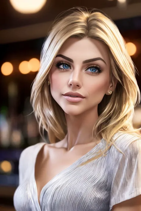 photo of S104_MarinaLaswick, an attractive woman, in a (bar:1.2), wearing a (shirt:1.1) and a (skirt:1.1), (8k, RAW photo, best quality, depth of field, ultra high res:1.2), (absurdres, intricate, photorealistic, masterpiece, ultra-detailed, Unreal Engine:1.3)