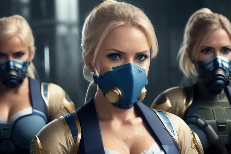 modelshoot style, (extremely detailed 8k wallpaper),a medium shot photo of a group of sexy swedish blonde female cyborg bionic nurses, red cross, ambulance  ((breathing mask)), ((bionic)) ((cyborg)), robot,  Intricate, High Detail, dramatic, elite military forces real world, fantastic location, battle environment, rugged harsh situation soldier, action shot, skin pores, very dark lighting, heavy shadows, detailed, detailed face, (vibrant, photo realistic, realistic, dramatic, dark, sharp focus, 8k), (weathered greasy dirty damaged futuristic blue, white and gold habit:1.3),