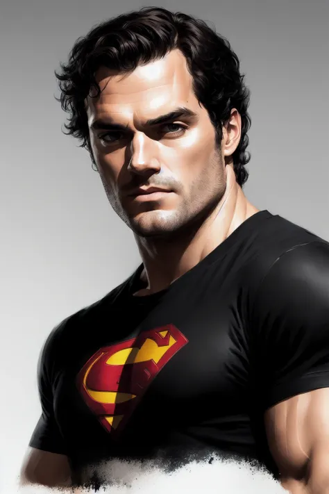 Portrait of a Henry Cavill by Greg Rutkowski, wearing black t-shirt, highly detailed portrait, digital painting, artstation, concept art, smooth, sharp foccus ilustration, Artstation HQ.