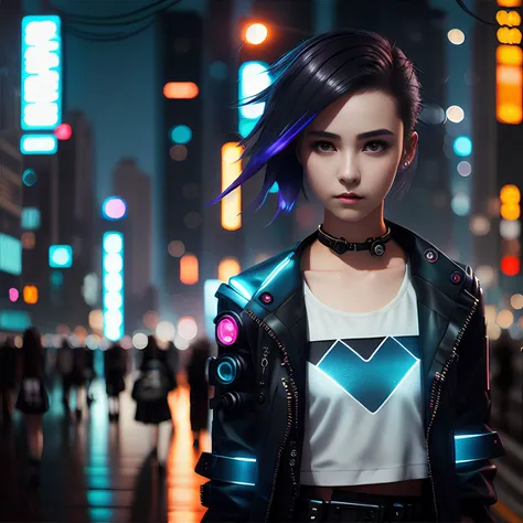 beautiful 18 year old girl, cyberpunk city, mist, night time, short skirt, (ultra detailed elegant face), (ultrathin waist, detailed skin, skin texture), cyberpunk style hair, gorgeous eyes, 8k, trending on artstation, photorealistic painting art by midjourney and greg rutkowski <lora:epiNoiseoffset_v2:1.5>