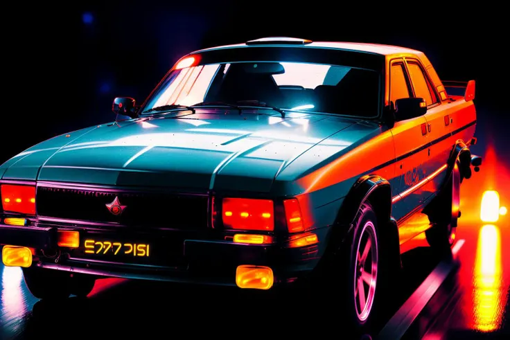 A Japanese police car running on Japanese highway, hyper realistic, Night