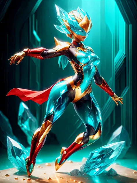 <lora:EnvyCrystallineXL01:1> 1girl, full body shot, dynamic pose, (crystalline:1.3), gold and turquoise theme with red accents, <lora:add-detail-xl:1> <lora:EnvyMechaGirlXL01:1>, cinematic lighting