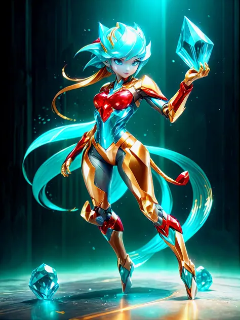 <lora:EnvyCrystallineXL01:1> 1girl, full body shot, dynamic pose, (crystalline:1.3), gold and turquoise theme with red accents, <lora:add-detail-xl:1> <lora:EnvyMechaGirlXL01:1>, cinematic lighting