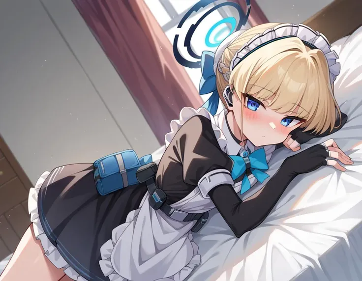 score_9, score_8_up, score_7_up, source_anime,
tokiasuma, <lora:toki-asuma-ponyxl-lora-nochekaiser:1>
toki, blonde hair, blue eyes,
hair bun, short hair, halo, apron, belt pouch, black dress, black gloves, blue bow, bow, dress, elbow gloves, fingerless gloves, gloves, halo, long sleeves, maid, maid apron, maid headdress, pouch,
indoors, bed, bed room, on side, blush, drunk,
looking at viewer, dutch angle, cowboy shot