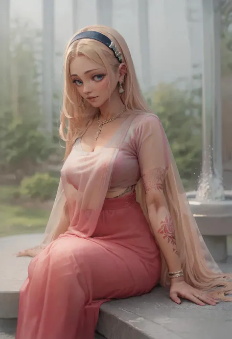 zPDXL, hi res, outside, park, sunlight, fountain, soft backlighting
BREAK 1girl, leander \(azur lane\), blonde, hairband, long hair, bangs, blue eyes, (dark skin:1.2), indian saree, long dress, Corn Green clothing, navel, jewelry, translucent, intricate clothing, gold trim, sitting, side view, henna, arm tattoo, hand tattoo, markings
<lora:leander_ponyXL_v10:0.6> <lora:scoreSlider_ponyXL_v10:1> <lora:Saree_tainaysharma_ponyXL_v10:0.8> <lora:tattoo_ponyXL_v10:0.4>