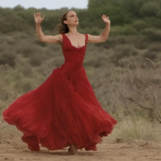 <lora:natalie_portman_loha:1>n4t4li3, natalie portman, 1girl, dress, realistic, solo, red dress, brown hair, outdoors