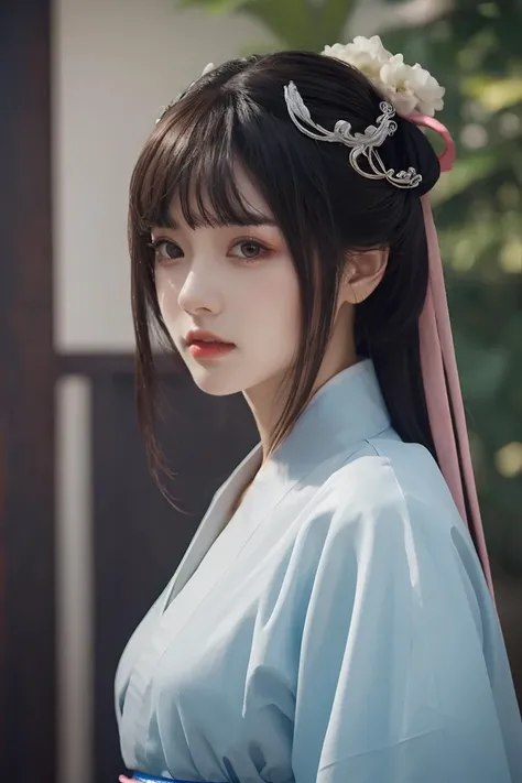 ltra-detailed,highly detailed,best quality,masterpiece,illustration,realistic,photorealistic,baimoqing,1girl,solo,hanfu,upper body,looking at viewer,<lora:baimoqing_v1_07:0.6>,
