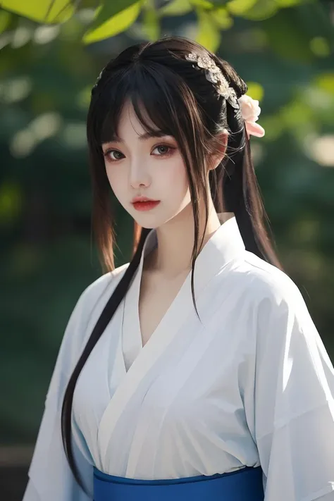 ltra-detailed,highly detailed,best quality,masterpiece,illustration,realistic,photorealistic,baimoqing,1girl,solo,hanfu,upper body,looking at viewer,<lora:baimoqing_v1_07:0.6>,