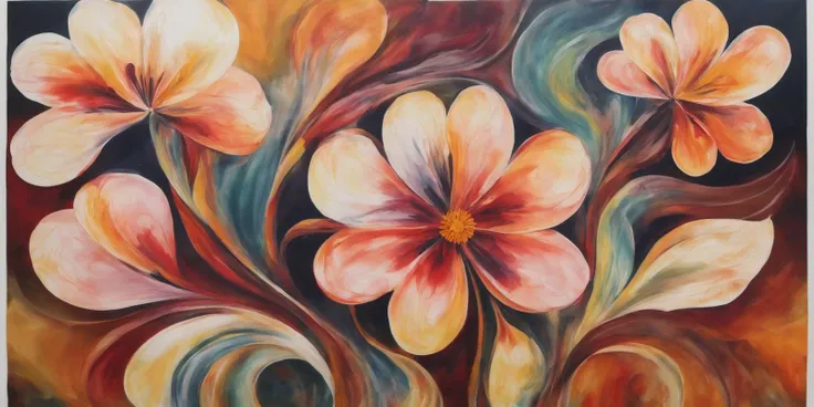 fluid art painting of a flower, professional grade award winning talent, dreamy autumn color palette, bendy and curvy shapes, artistic expressionist flower, (distinct outline of a flower:1.3), (distinct flower shape:1.3)