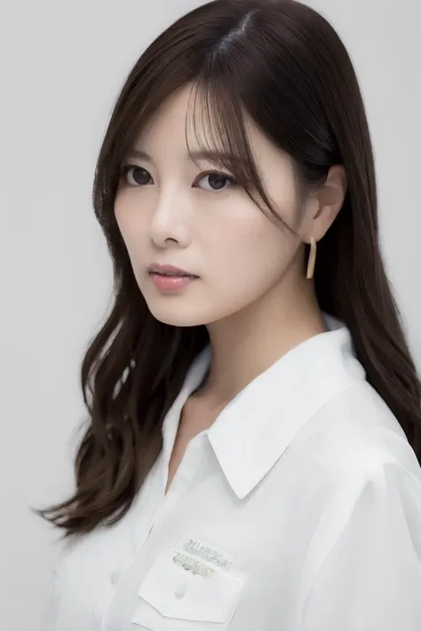 1girl, looking at viewer, simple background, white background, ,cowboy shot, white shirt, maiyan, <lora:maiyan:1.0>,
