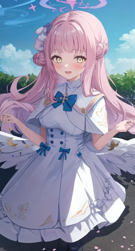 <lora:mika_v15:1>1girl, mika \(blue archive\), cherry blossoms, white capelet, blue sky, cloud