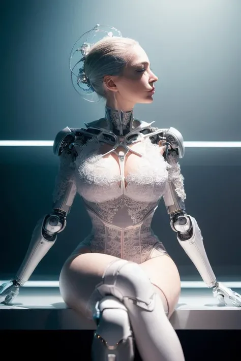 (russian:1.5),complex 3d render ultra detailed of a beautiful porcelain profile woman android face, cyborg, robotic parts, 150 mm, beautiful studio soft light, rim light, vibrant details, luxurious cyberpunk, lace, hyperrealistic, anatomical, facial muscles, cable electric wires, microchip, elegant, beautiful background, octane render, H. R. Giger style, 8k, best quality, masterpiece, illustration, an extremely delicate and beautiful, extremely detailed ,CG ,unity ,wallpaper, (realistic, photo-realistic:1.37),Amazing, finely detail, masterpiece,best quality,official art, extremely detailed CG unity 8k wallpaper, absurdres, incredibly absurdres, robot, silver halmet, full body, sitting
