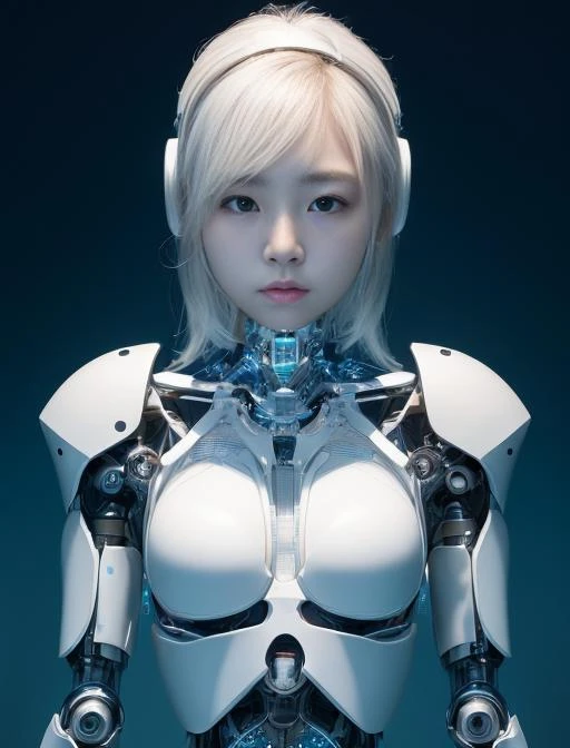 (korean girl:1.5),complex 3d render ultra detailed of a beautiful porcelain profile woman android face, cyborg, robotic parts, 150 mm, beautiful studio soft light, rim light, vibrant details, luxurious cyberpunk, lace, hyperrealistic, anatomical, facial muscles, cable electric wires, microchip, elegant, beautiful background, octane render, H. R. Giger style, 8k, best quality, masterpiece, illustration, an extremely delicate and beautiful, extremely detailed ,CG ,unity ,wallpaper, (realistic, photo-realistic:1.37),Amazing, finely detail, masterpiece,best quality,official art, extremely detailed CG unity 8k wallpaper, absurdres, incredibly absurdres, robot, silver halmet, full body, sitting.