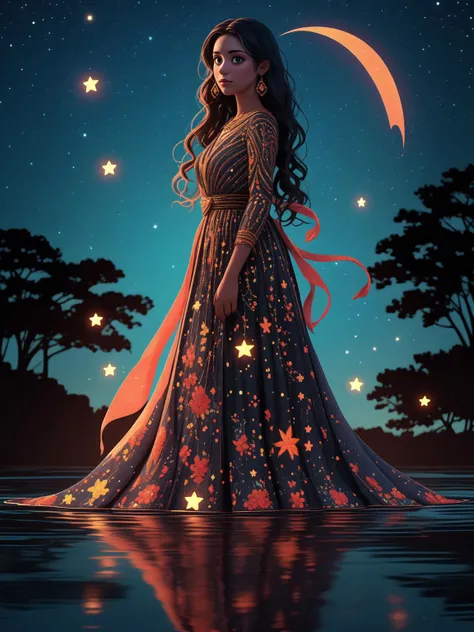 breathtaking 1girl, standing on shallow water, dark moonless sky background, <lora:GEMSHADOW-noise-common:0.8> gemshadow <lora:celestial_maiden_robe:0.8> celestial maiden robe, masterpiece, award-winning, professional, highly detailed, <lora:lcm-lora-sdv1-5:0.7>