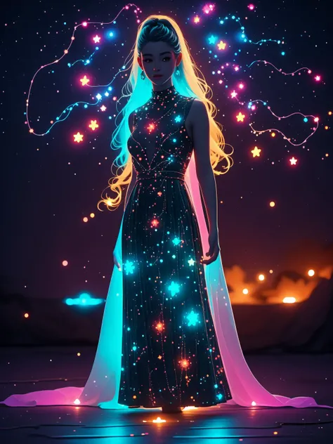 breathtaking 1girl, <lora:_20231008103644:1> glowing body, in dark, neon lamp <lora:GEMSHADOW-noise-common:1> gemshadow <lora:celestial_maiden_robe:1> celestial maiden robe, masterpiece, award-winning, professional, highly detailed, <lora:lcm-lora-sdv1-5:0.7>