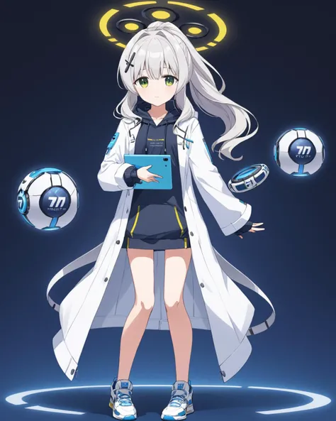 hare \(blue archive\),1girl, drone, halo, solo, ponytail, looking_at_viewer, hoodie, tablet_pc, sneakers, holding, robot, long_sleeves, wariza, sidelocks, labcoat, cross_hair_ornament, hood_down, white_jacket
<lora:hare_(blue_archive)_image423_2023-11-26:1>halo. gorgeous,key visual, vibrant, studio anime,award-winning, professional, highly detailed,high budget, cinemascope