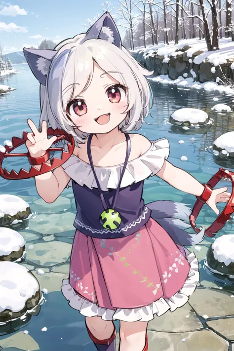 enoko mitsugashira,  smile, skirt, jewelry, off shoulder, hand snare,
childish, smile,childish smile,,super funny,
dynamic angle ,dynamic pose,kawaii,look at viwer, official art,ultra detail 8K wall paper,small life size,kawaii,[asex:kawaii:0.3],walking towards here,ultra kawaii,underwater,[asex:kawaii:0.4]  ,
hand snare,
day, Forest, Snow, Small River, Reeds,Petite, Flat Chest,  Naughty Face, :D, Smile, Closed Mouth, Fangs, Brown Hair, Short Hair, Standing, Head Tilt, Looking At Viewer, Amazing Details, Brilliant Colorful Paintings  ,
<lora:nekotoufu_style_v1-000020:0.14><lora:Prima doll retzel :0.06>  <lora:æ§ãå­_enoko-07:1>