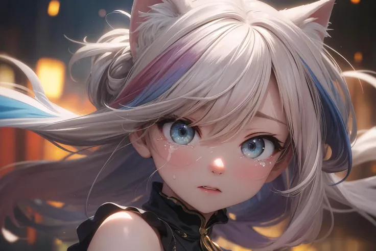 (masterpiece:1.2),best quality, extremely detailed, catgirl, random haircolor, random multicolored hair, detailed hair, cute eyes, (random eye color), (cry, tears),park, blurred background, visually stunning, bokeh, ((dynamic angle)) ,<lora:add_detail:0.6> <lora:detailed-eyes:0.6> ,