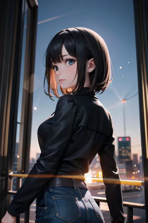 <lyco:EnvyBetterHands:1.0>, <lora:add_detail:0.3>, (masterpiece), best quality, detailed background, cinematic lighting, city, 1girl, medium hair, black hair
