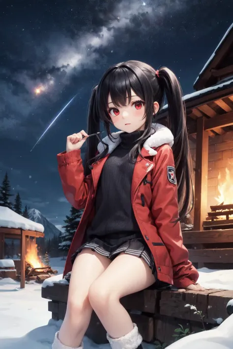 (masterpiece:1.2),best quality,extremely detailed,
BREAK
cute girl,(petite:1.3),solo,shiny skin,small breasts,very long hair,twintails,
detailed eyes,perfect anatomy,
cute eyes,(red eyes:1.3),(black hair:1.4),
BREAK
winter clothes,winter uniform,
BREAK
snow,winter,mountain,night,galaxy sky,shooting star,campfire,
BREAK
character focus,looking at viewer,
BREAK
<lyco:Detail Tweaker:0.5>