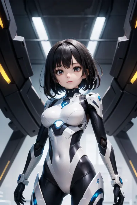 <lyco:EnvyBetterHands:1.0>, <lora:add_detail:0.3>, (masterpiece), best quality, detailed background, cinematic lighting, sci-fi, mecha, 1girl, medium hair, black hair, cool, medium breasts