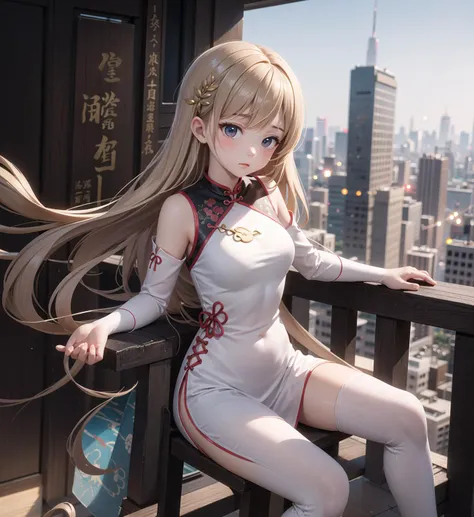 (masterpiece), 1girl, long hair, fantasy, elegant, innocent, cheongsam, qipao, arena, kung fu, blurred background, tilt shift, matte painting, visually stunning, bokeh