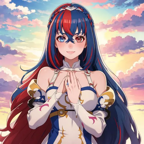 masterpiece, best quality, 1girl, smile, solo, looking at viewer, <lora:FE-ENGAGE S Rank_Fp:1>, sky, cloud, sunset, ring, wedding ring, jewelry, <lora:alear-fe-richy-v1:1>, aleardef, heterochromia, blue eyes