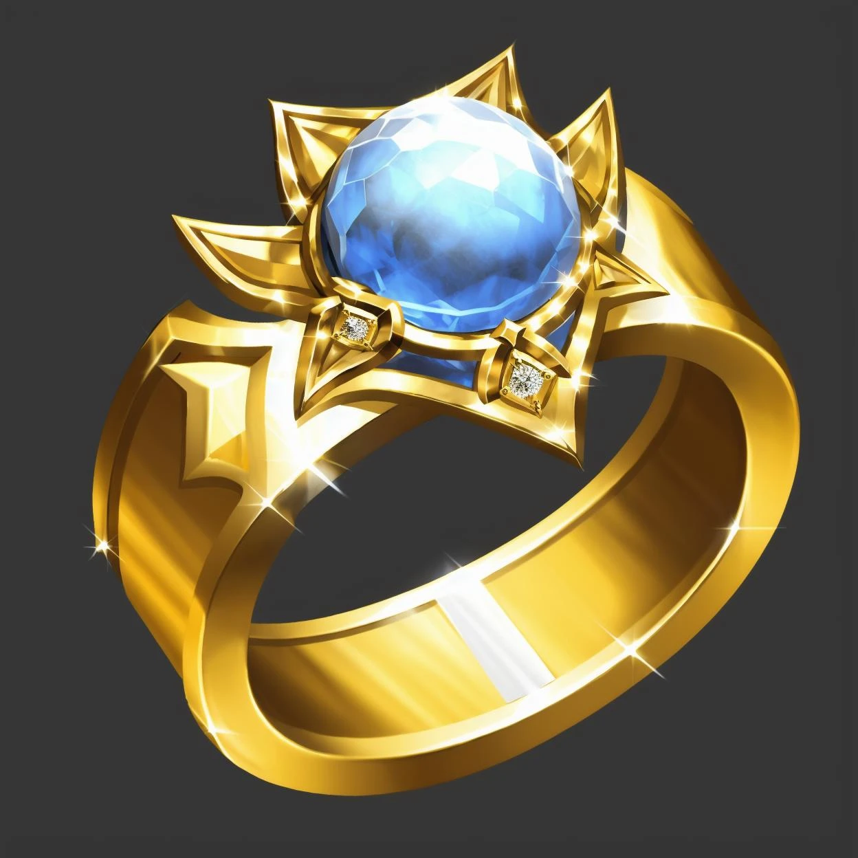 Game item design, ring, still life, no human, simple background, set gemstones, gray background, black background, gold ornament<lora:ring:1>