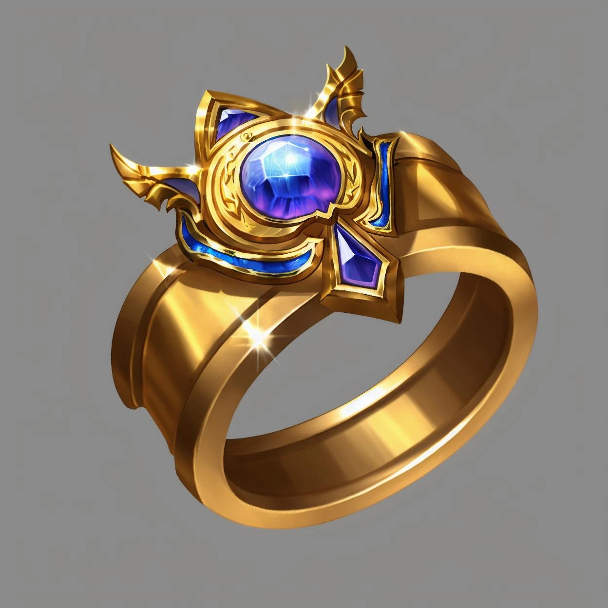 Game item design, ring, still life, no human, simple background, set gemstones, gray background, black background, gold ornament<lora:ring:1>