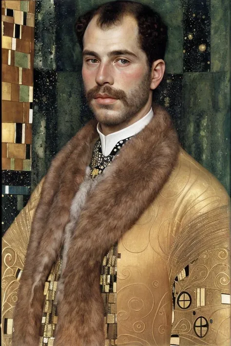 <lora:GustavKlimt_v01_TigonTX:0.8> a handsome man with stubble by gustavklimt
