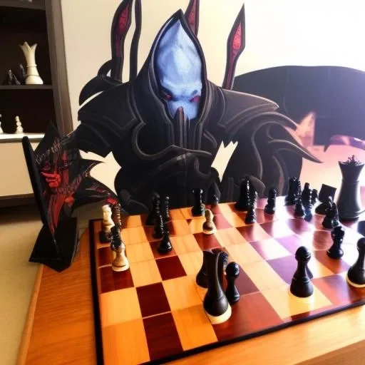 <lora:Alarak:1.2>, alarak, chess board