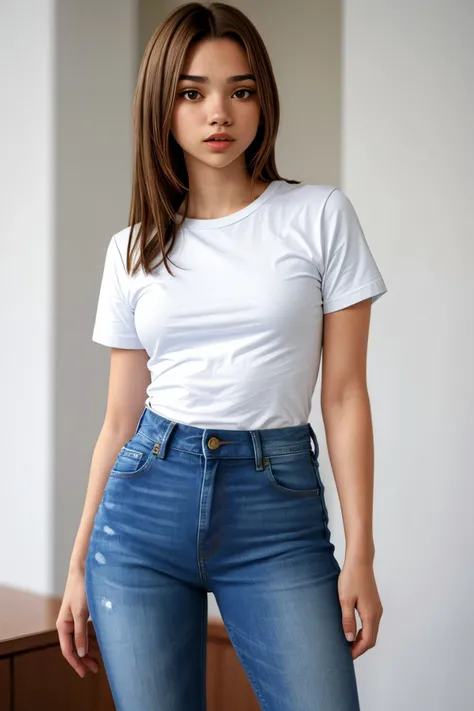 (medium shot:1.4), <lora:sd15_SophieXdt_locon_32_v1:.9> SophieXdt wearing a t-shirt and jeans