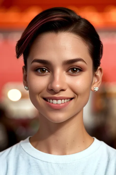 (style of Jorge Jacinto:1.15), <lora:sd15_SophieXdt_locon_32_v1:.9> SophieXdt, focus on eyes, close up on face, smile, rosy color hair styled as slicked back lob hair, vignette