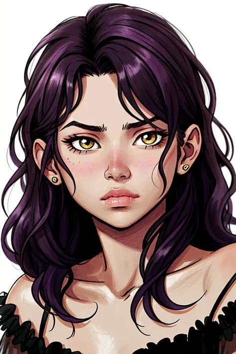 (style of Diego Velzquez:1.15), <lora:sd15_SophieXdt_locon_32_v1:.9> SophieXdt, focus on eyes, close up on face, pouting, thyme color hair styled as wavy shoulder-length hair, desaturated grunge filter