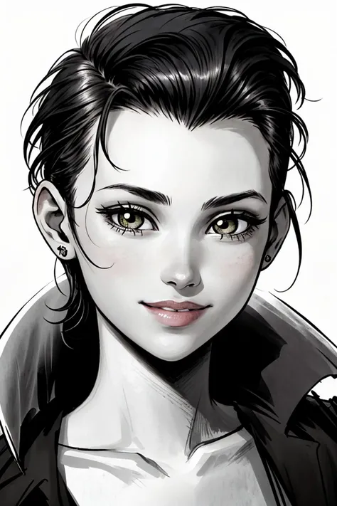 (style of Francois Boucher:1.15), <lora:sd15_SophieXdt_locon_32_v1:.9> SophieXdt, focus on eyes, close up on face, grinning, wearing jewelry, hair styled as undercut hair, desaturated grunge filter