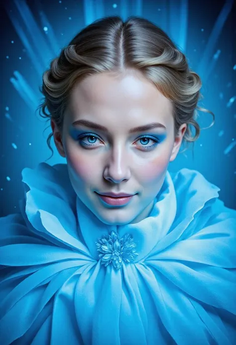 A portrait of a young bailing_lightning woman, Scandinavian, her eyes adorned with glacial blue smoked eyeshadow, with a serene and content expression. A  beautiful biomorphic crystalline winter landscape, dotted with glacial flowers.   She is draped a haute-couture rococo style glacial clothing, its folds and layers seeming to shift and shimmer like the aurora borealis.   Every detail of the painting is rendered with an elegance and intricacy that speaks to the skill of the artist, reminiscent of the styles of Simon Stalenhag, Wayne Barlowe. It is a highly detailed world_masterpiece_theater, . }  <lora:flux/The beauty of realism (FLUX):1.0>, realism, chiaroscuro, cinematic quality, rays of light, play of shadow and light, <lora:flux/flux_realism_lora:1.0>, <lora:art and styles/FL-bailing-24-0824lightning-000003:1.0>,