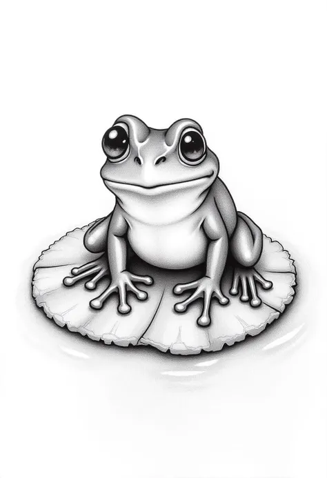 Pencil Sketch Drawing, a bullfrog sitting on a lily_pad, , black and white drawing, graphite drawing