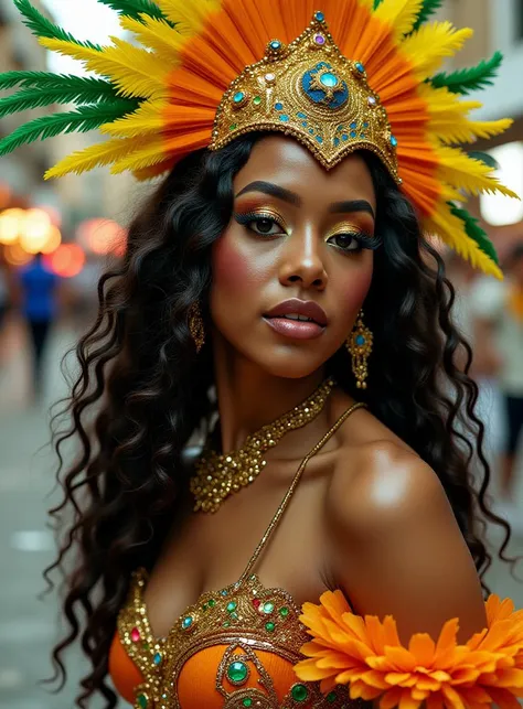 (hip level shot:1.5), The image is a high-resolution highly detailed award - winning photograph photo of a young-adult black women is wearing a bright Brazilian carnival costume with feathers, stockings, arm bands, ringlets hair, wide smile, makeup
Captured with a Nikon Nikkor 1 AW 11-27.5 mm f/3.5-5.6 Nikon 1 AW1 F/3.5, focal length:11, ISO:360, shutter speed:1/250, <lora:TEST_1:0.6>