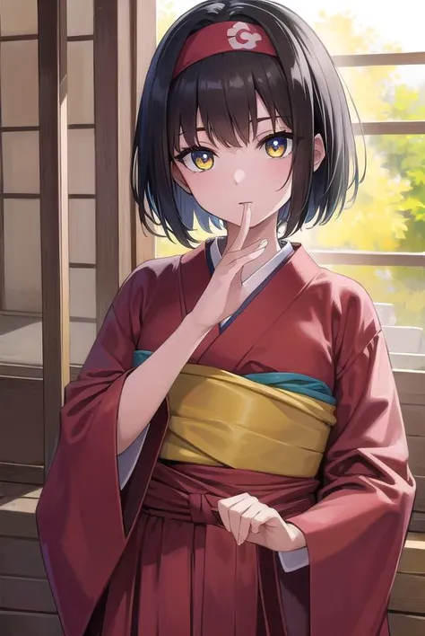 pokemonerika, <lora:pokemonerika-lora-nochekaiser:1>,
pokemonerika, (yellow eyes:1.5), black hair, headband, short hair,
BREAK japanese clothes, kimono, hakama, red hakama, long sleeves, wide sleeves,
BREAK looking at viewer, upper body, full body, (cowboy shot:1.5),
BREAK outdoors, shrine,
BREAK <lyco:GoodHands-beta2:1>, (masterpiece:1.2), best quality, high resolution, unity 8k wallpaper, (illustration:0.8), (beautiful detailed eyes:1.6), extremely detailed face, perfect lighting, extremely detailed CG, (perfect hands, perfect anatomy),