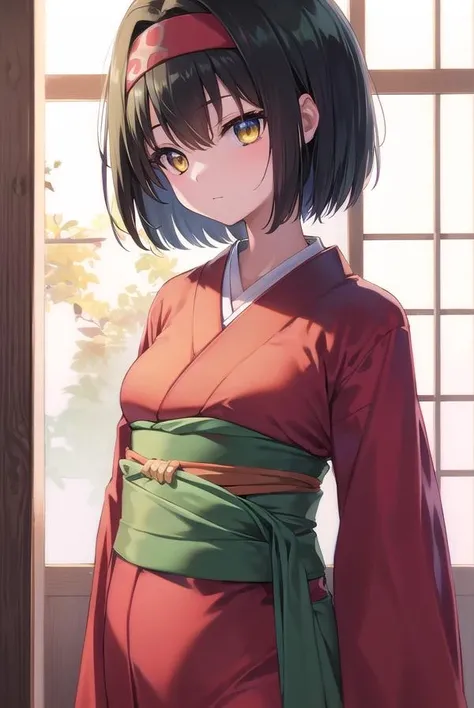 pokemonerika, <lora:pokemonerika-lora-nochekaiser:1>,
pokemonerika, (yellow eyes:1.5), black hair, headband, short hair,
BREAK japanese clothes, kimono, hakama, red hakama, long sleeves, wide sleeves, (green kimono:1.5),
BREAK looking at viewer, upper body, full body, (cowboy shot:1.5),
BREAK outdoors, shrine,
BREAK <lyco:GoodHands-beta2:1>, (masterpiece:1.2), best quality, high resolution, unity 8k wallpaper, (illustration:0.8), (beautiful detailed eyes:1.6), extremely detailed face, perfect lighting, extremely detailed CG, (perfect hands, perfect anatomy),