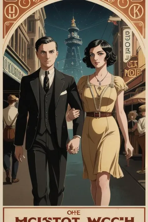 BioshockARTDECO, poster, 1930s \(style\), (8k, masterpiece, highest quality:1.2), Festival of lights