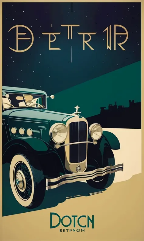 BioshockARTDECO, poster, 1930s \(style\), simplistic, art deco, automobile, vibrant color, intricate, 8k, uhd, best quality, negative space, high quality illustration, cinematic lighting