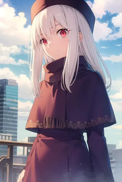 illyasvielvoneinzbern, <lora:illyasviel von einzbern ubw-lora-nochekaiser:1>,
illyasviel von einzbern, long hair, (red eyes:1.5), white hair, smile,
BREAK hat, boots, scarf, coat, capelet, white scarf, purple headwear, fur hat, papakha,
BREAK outdoors, sky, clouds, sun, city,
BREAK looking at viewer, (cowboy shot:1.5),
BREAK <lyco:GoodHands-beta2:1>, (masterpiece:1.2), best quality, high resolution, unity 8k wallpaper, (illustration:0.8), (beautiful detailed eyes:1.6), extremely detailed face, perfect lighting, extremely detailed CG, (perfect hands, perfect anatomy),
