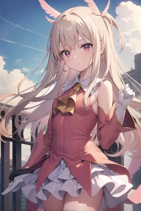 Anime girl with long hair and pink outfit standing in front of a ...
