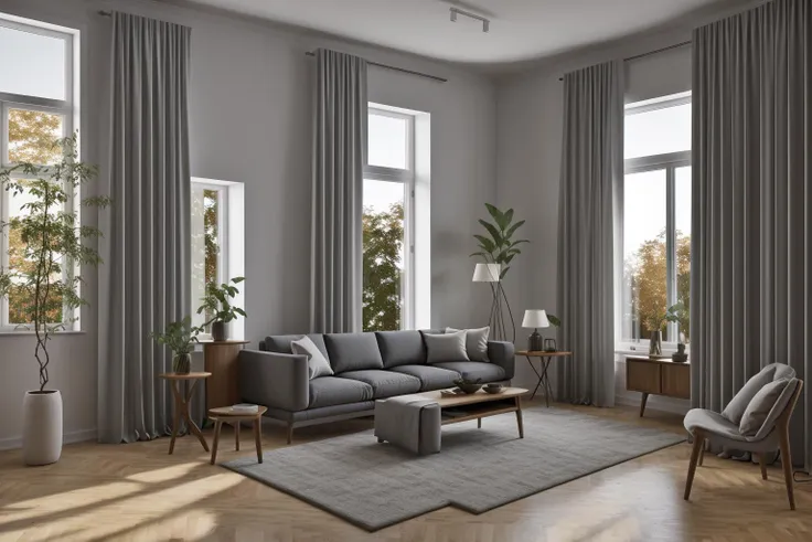 interior, a living room with a couch, chair, table and windows with curtains on them and a chandelier hanging from the ceiling, Enguerrand Quarton, vray render, a digital rendering, photorealism
interior, flower, indoors, tree, no humans, window, chair, table, plant, curtains, scenery, couch, wooden floor, vase
Step into the realms of an 8k masterpiece wallpaper, a nexus of ultra-detail, high resolution, and impeccable shadow play. Rendered in digital illustration, it bears a semblance to the works of Yoko Honda. Set against the backdrop of a Nayuta Nordic Modern Interior Design room, the scene features a chair, a vase flaunting a white flower, a table, swaying curtains, a luxurious couch, a lamp placed near a window, a cup, a spread-out book, and a vibrant plant. The color temperature bathes the room in golden hues, adding to its charm. In the absence of humans, the setting resonates with profound stillness. Ray tracing, photon mapping, and radiosity merge seamlessly with professional lighting to create an ethereal atmosphere  <lora:interior01_SDLife_Chiasedamme_v1.0:0.68>