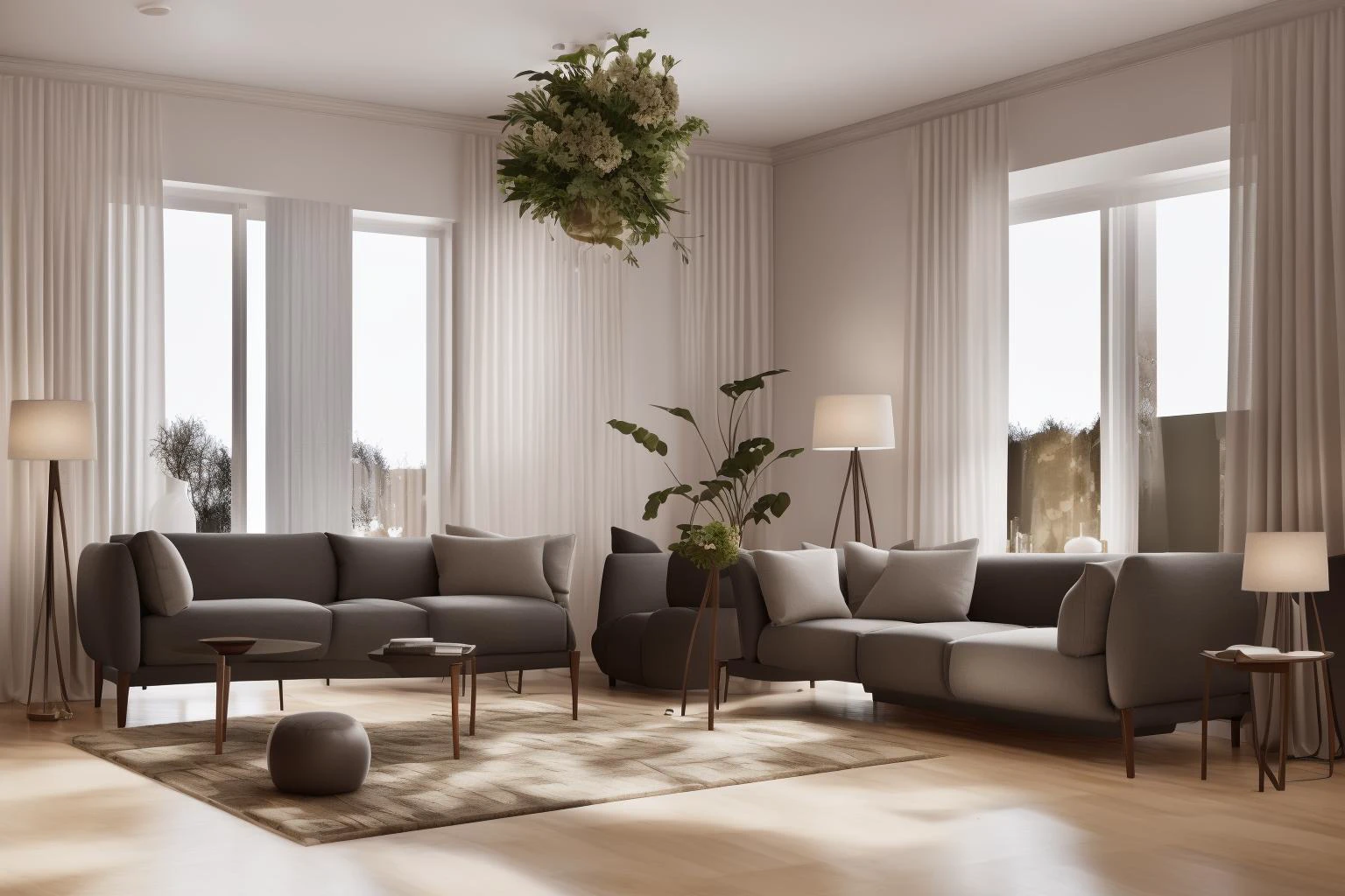 interior, a living room with a couch, chair, table and windows with curtains on them and a chandelier hanging from the ceiling, Enguerrand Quarton, vray render, a digital rendering, photorealism
interior, flower, indoors, tree, no humans, window, chair, table, plant, curtains, scenery, couch, wooden floor, vase
Step into the realms of an 8k masterpiece wallpaper, a nexus of ultra-detail, high resolution, and impeccable shadow play. Rendered in digital illustration, it bears a semblance to the works of Yoko Honda. Set against the backdrop of a Nayuta Nordic Modern Interior Design room, the scene features a chair, a vase flaunting a white flower, a table, swaying curtains, a luxurious couch, a lamp placed near a window, a cup, a spread-out book, and a vibrant plant. The color temperature bathes the room in golden hues, adding to its charm. In the absence of humans, the setting resonates with profound stillness. Ray tracing, photon mapping, and radiosity merge seamlessly with professional lighting to create an ethereal atmosphere <lora:interior02_SDLife_Chiasedamme_v2.0:0.8>