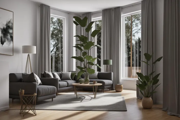interior, a living room with a couch, chair, table and windows with curtains on them and a chandelier hanging from the ceiling, Enguerrand Quarton, vray render, a digital rendering, photorealism
interior, flower, indoors, tree, no humans, window, chair, table, plant, curtains, scenery, couch, wooden floor, vase
Step into the realms of an 8k masterpiece wallpaper, a nexus of ultra-detail, high resolution, and impeccable shadow play. Rendered in digital illustration, it bears a semblance to the works of Yoko Honda. Set against the backdrop of a Nayuta Nordic Modern Interior Design room, the scene features a chair, a vase flaunting a white flower, a table, swaying curtains, a luxurious couch, a lamp placed near a window, a cup, a spread-out book, and a vibrant plant. The color temperature bathes the room in golden hues, adding to its charm. In the absence of humans, the setting resonates with profound stillness. Ray tracing, photon mapping, and radiosity merge seamlessly with professional lighting to create an ethereal atmosphere <lora:interior01_SDLife_Chiasedamme_v1.0:0.68>